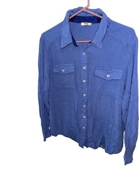 Kori America Blue Button-Up Shirt With Patterned Back Size L 100% Cotton Casual